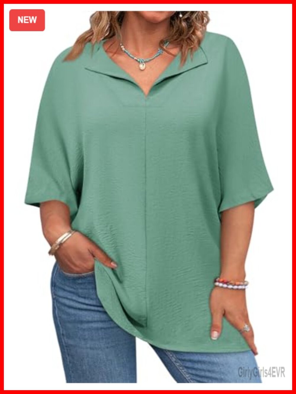 Plus Size Women's V-Neck Short Sleeve Loose Fit Casual Tunic Blouse